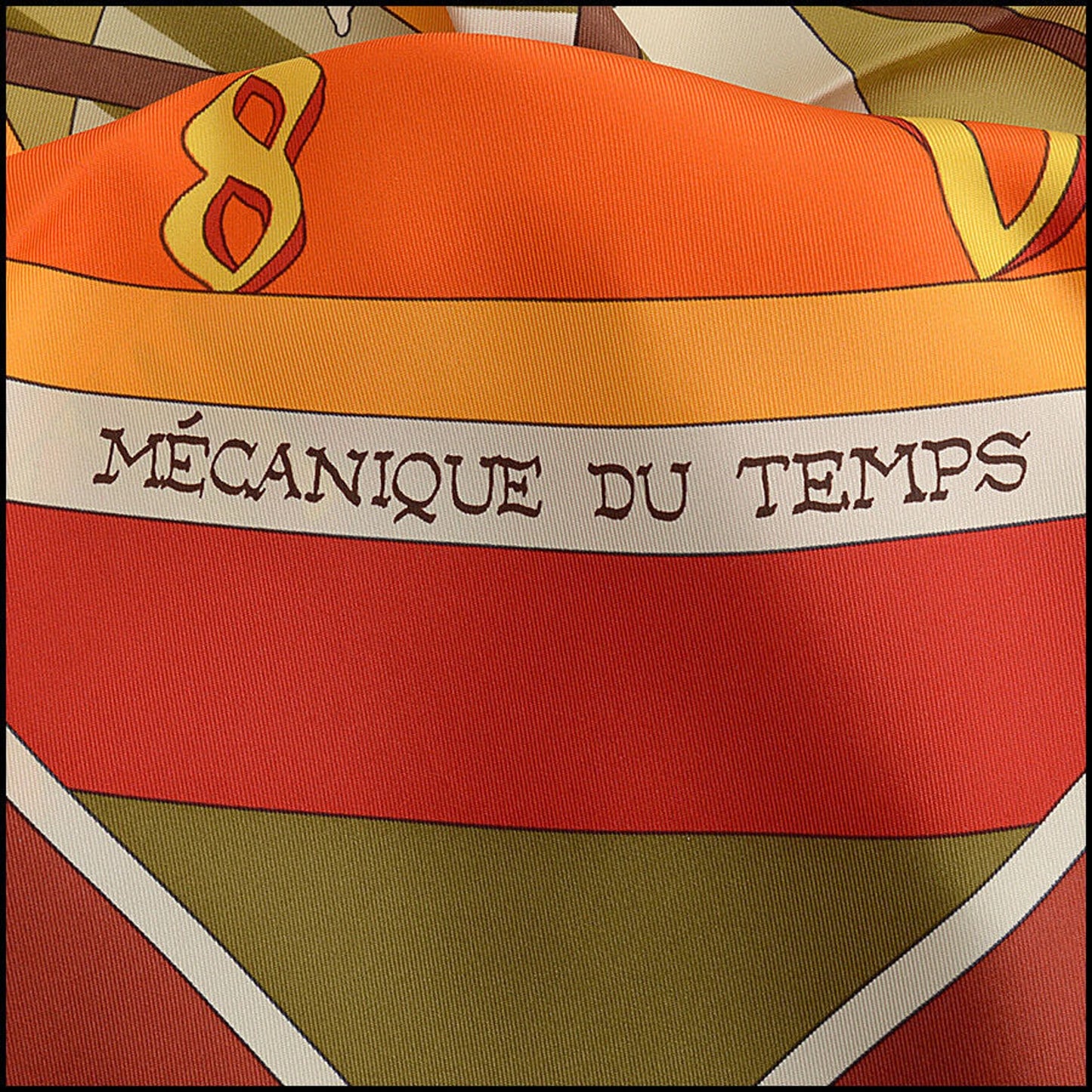 RDC13359 Authentic HERMES Red/Multicolor Mecanique du Temps 90cm Silk Scarf