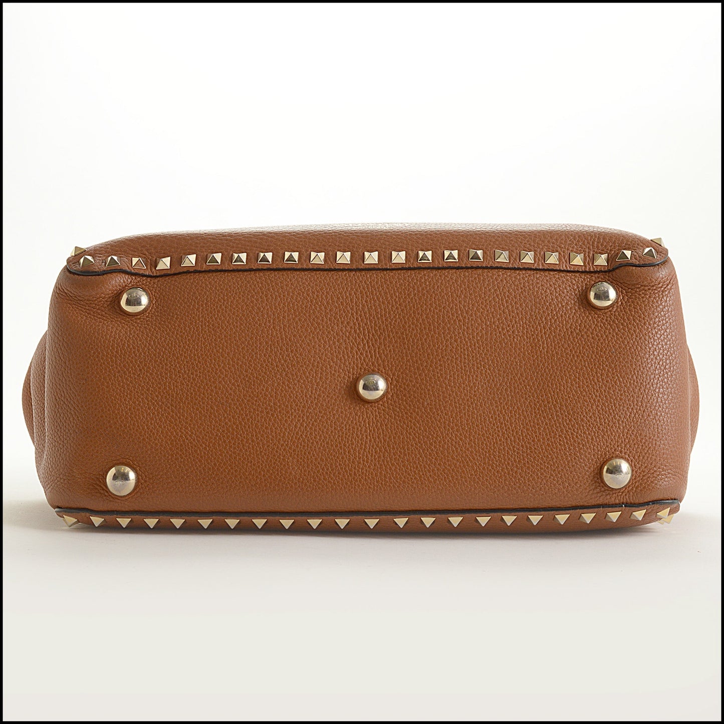 RDC15544 VALENTINO Saddle Brown Grainy Calfskin Rockstud Tote Medium