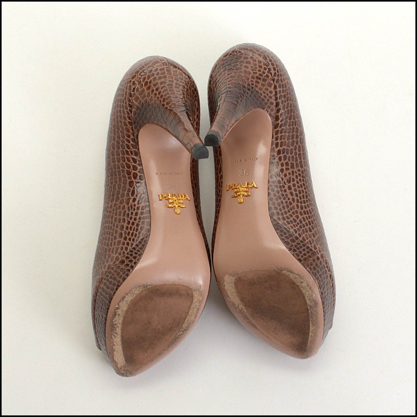 RDC14905 PRADA '11 Dark Rose Croc St. Coco Peep Toe Heels size 36