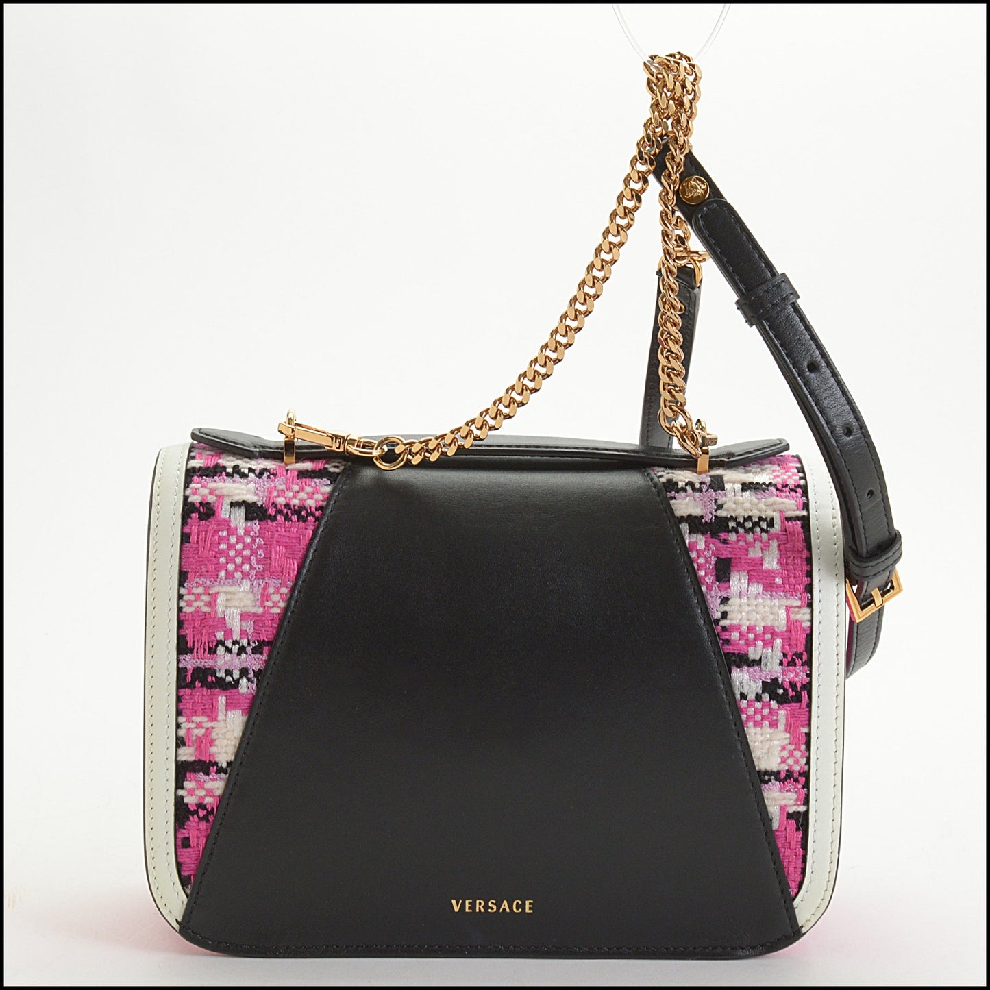 RDC14841 VERSACE Pink, White, Black Tweed Flap Bag
