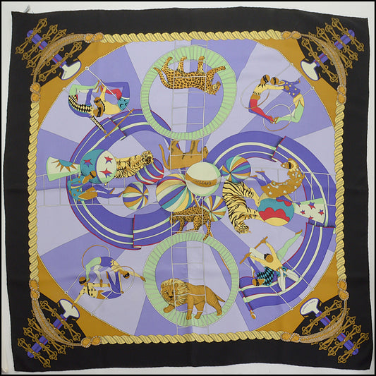 RDC14864 HERMES Vintage Circus Theme Silk Scarf
