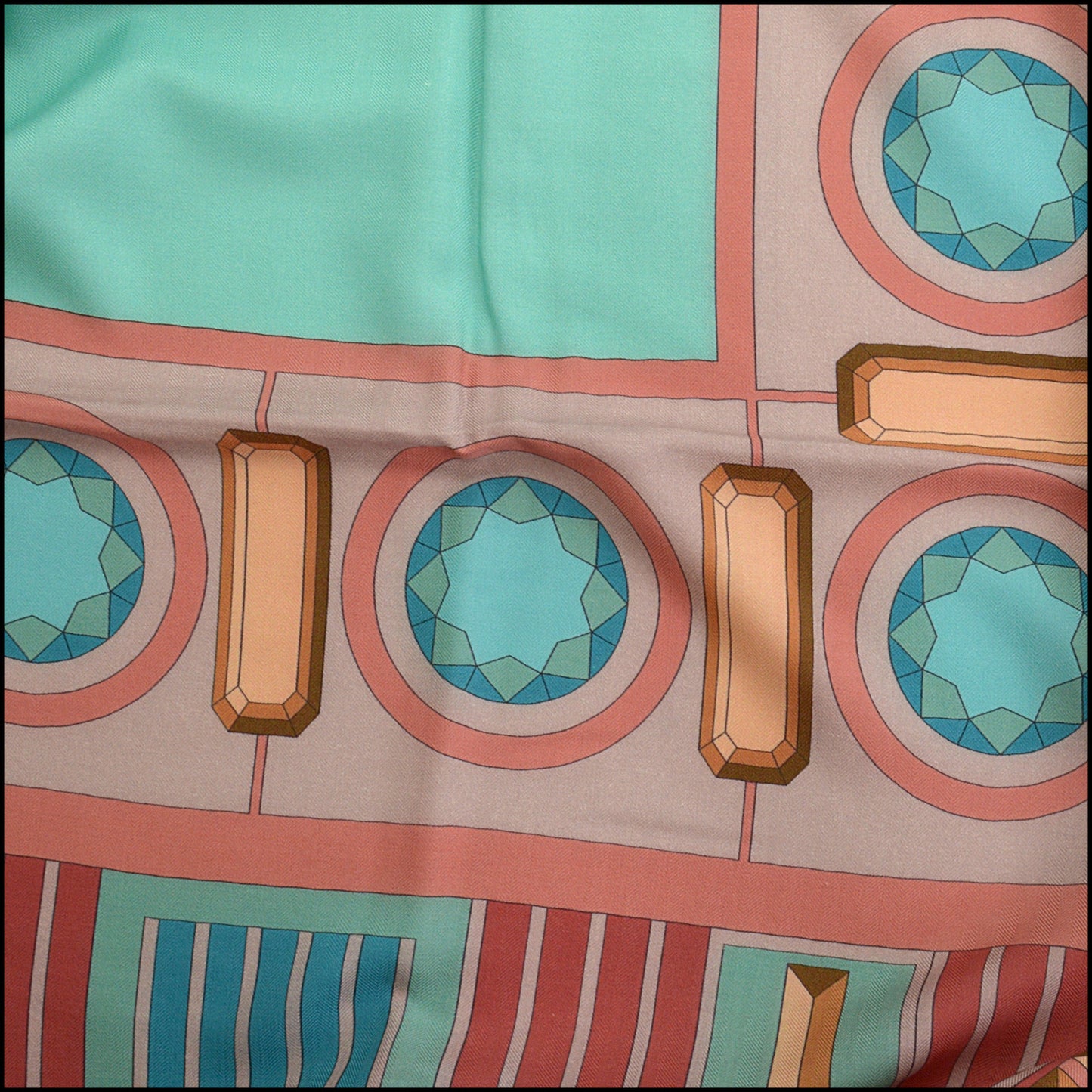 RDC15228 TIFFANY & CO. Pink Gem Border Cashmere and Silk Stole 140cm