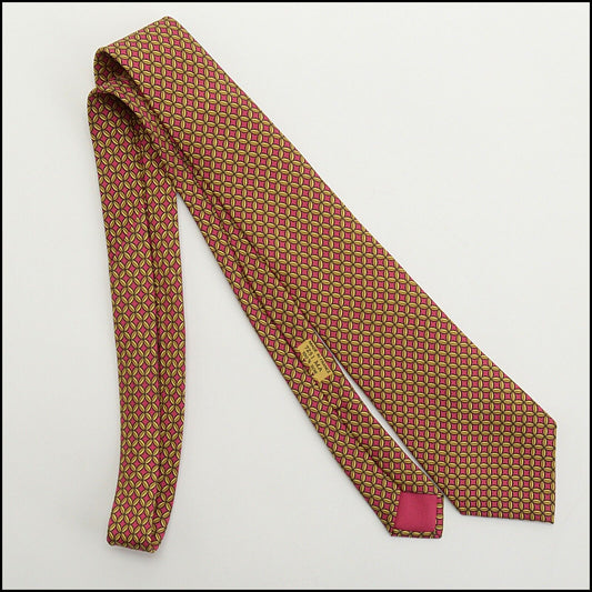 RDC13787 Authentic HERMES Red/Gold Flower of Life 7251 MA Silk Tie
