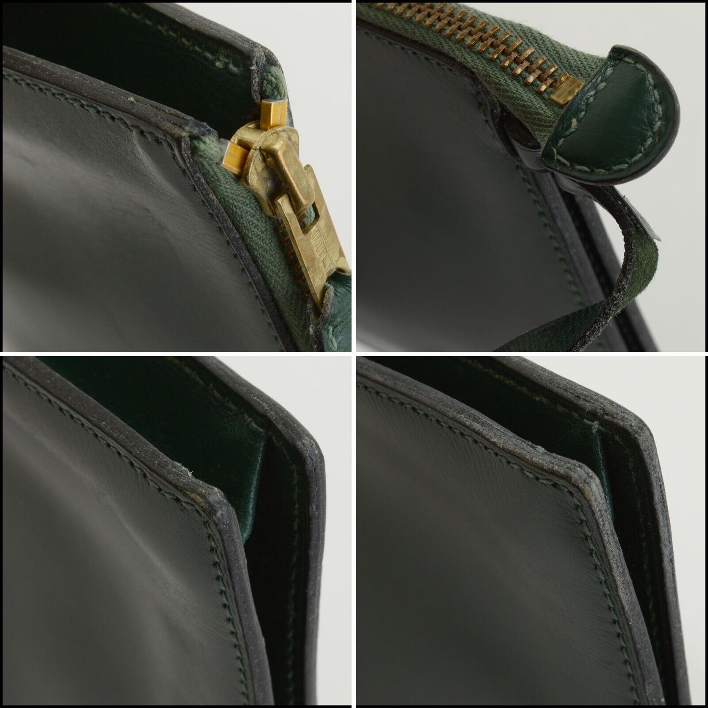 RDC13798 Authentic HERMES Vintage Dark Green Box Leather Clip-on Pochette Pouch