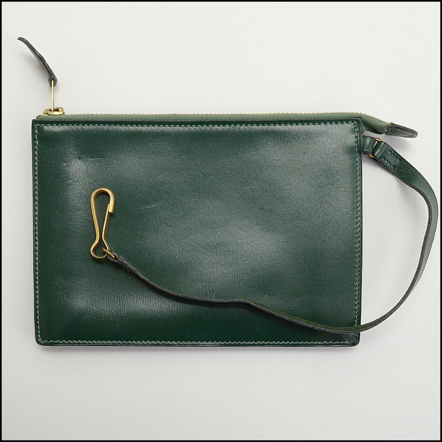 RDC13798 Authentic HERMES Vintage Dark Green Box Leather Clip-on Pochette Pouch