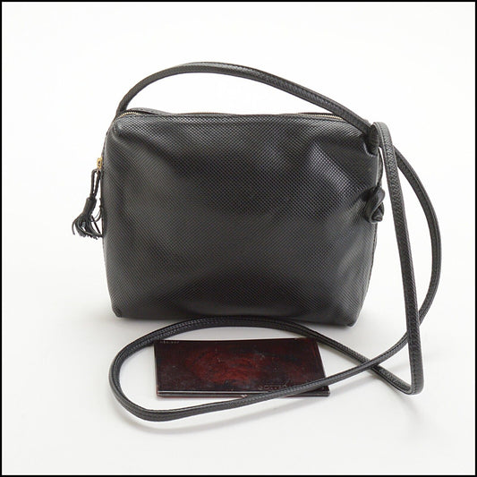 RDC13743 Authentic BOTTEGA VENETA Black Embossed Leather Small Crossbody Bag