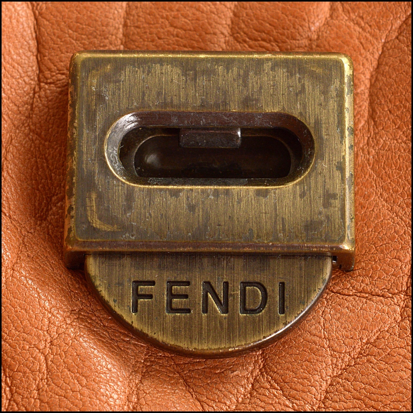 RDC15596 FENDI Black Patent / Saddle Brown Leather B-Bag Flap