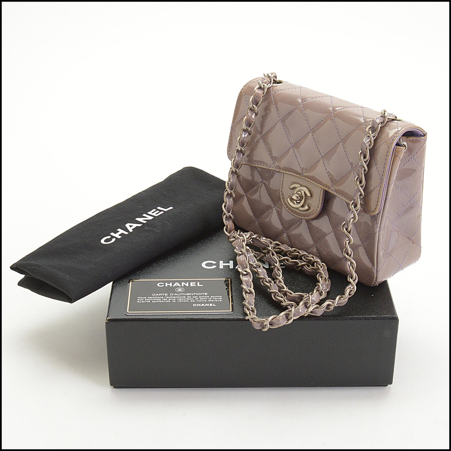 RDC14967 CHANEL '00-02 Iridescent Mauve Patent Leather Square Classic Mini Flap Bag