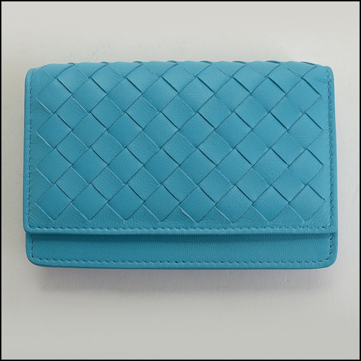 RDC14980 BOTTEGA VENETA Turquoise Nappa Leather Intrecciato Card Wallet