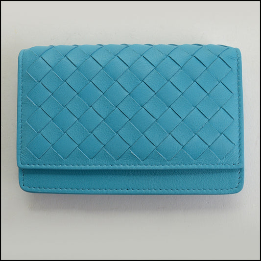 RDC14980 BOTTEGA VENETA Turquoise Nappa Leather Intrecciato Card Wallet