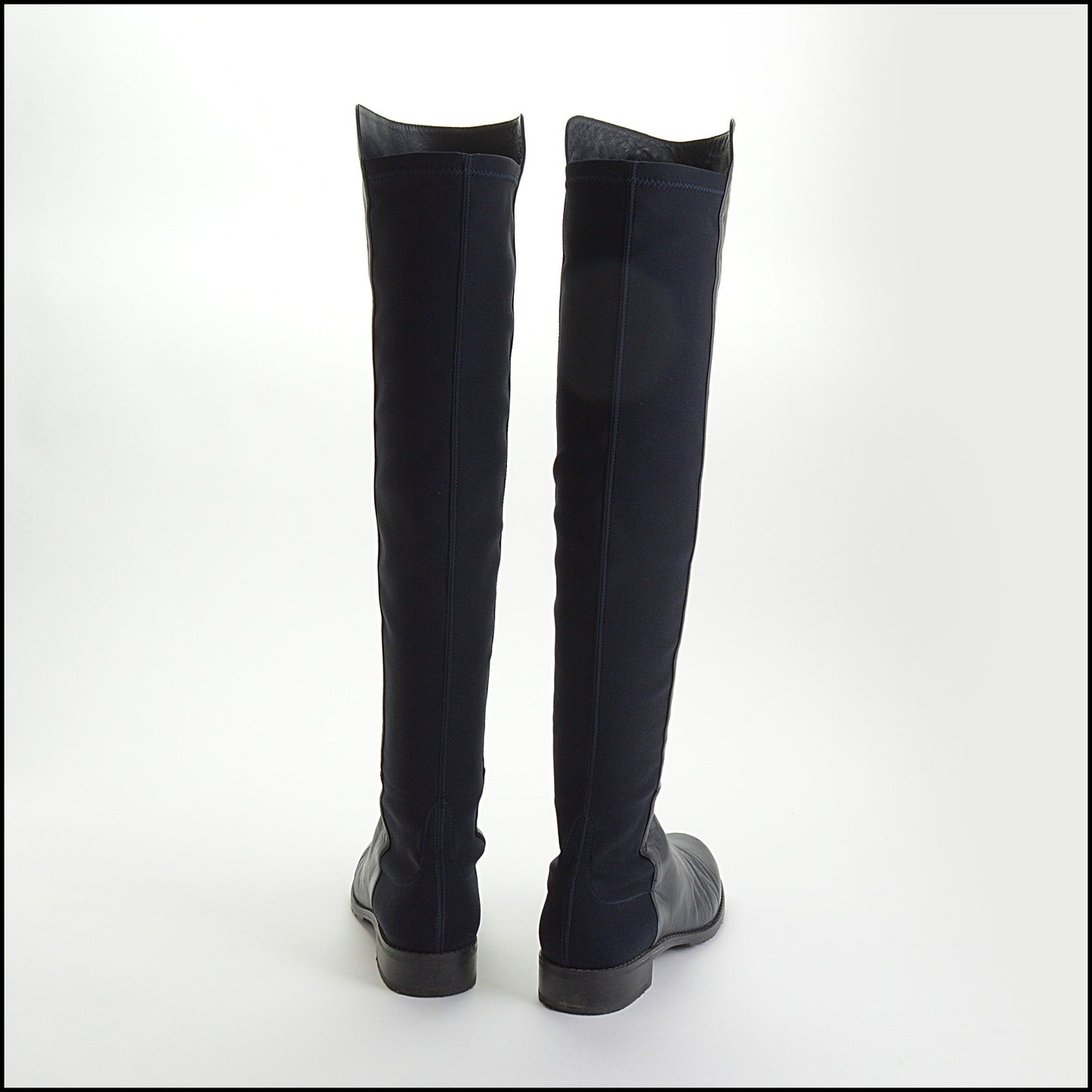 RDC14428 Stuart Weitzman Navy Nappa Leather/Black Stretch Knee-High Boots