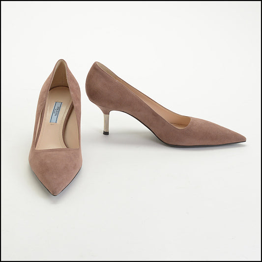 RDC14866 PRADA Brown Suede Metal Heel Pumps size 38