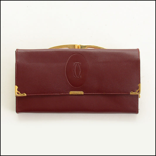 RDC15385 CARTIER Burgundy Vintage Leather Tri-Fold Wallet