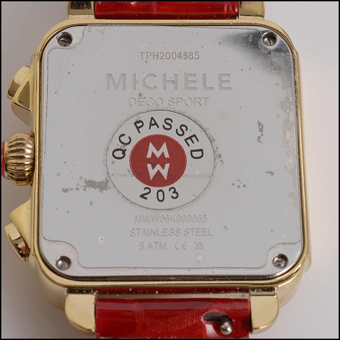 RDC14732 Michele Sport Gold Square Mop Face Deco Sport Watch w/ 3 Extra Bands