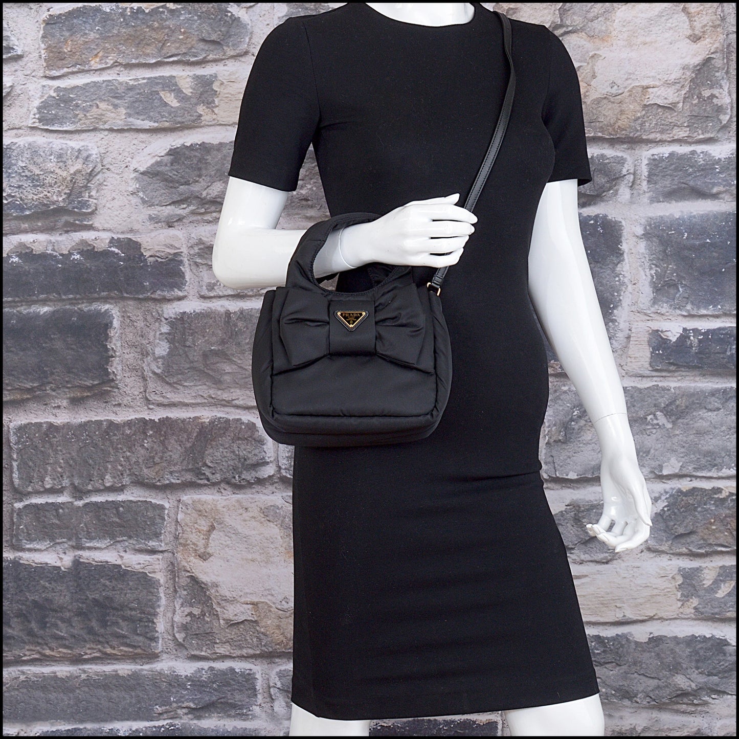 RDC15428 PRADA Black Mini Padded Re-Nylon Bag with Bow