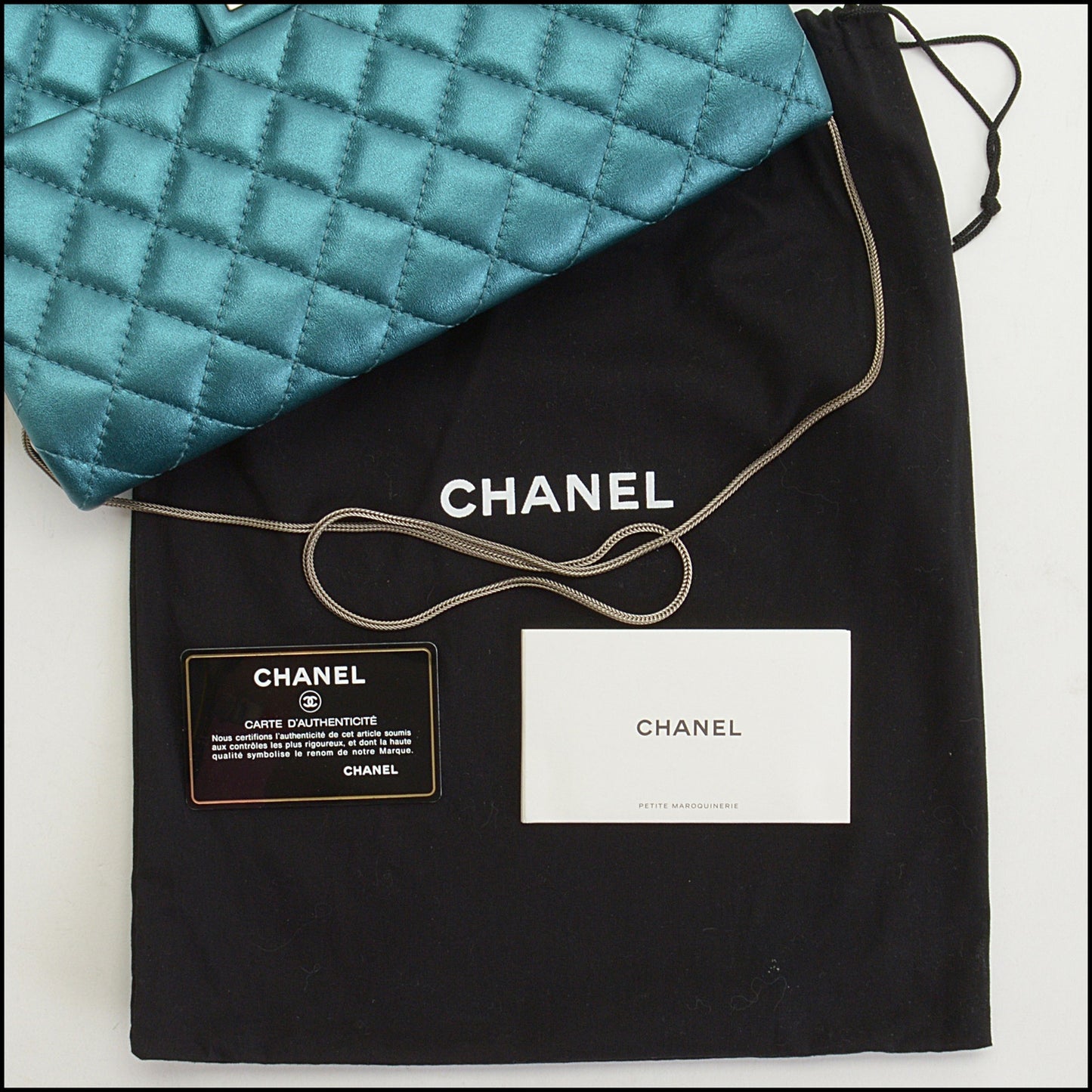 RDC14970 CHANEL '08-09 Teal Metallic Reissue Flap Clutch Snake Chain Shoulder Bag