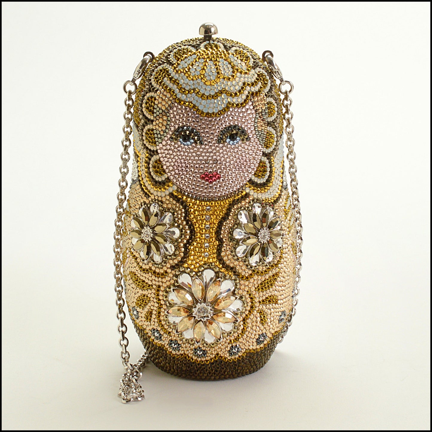 RDC15243 JUDITH LEIBER Brown Matroyska Russian Doll Minaudiere