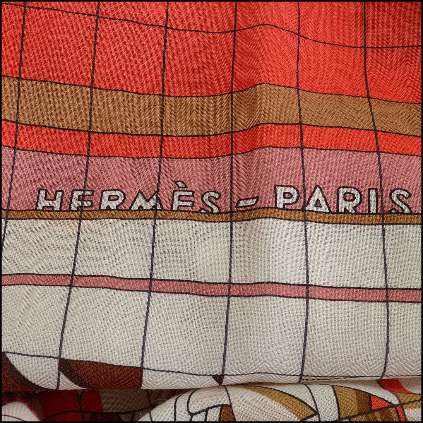RDC14918 HERMES 2024 Red/White/Multi "Coaching Deja Vu" Cashmere/Silk 140 Shawl