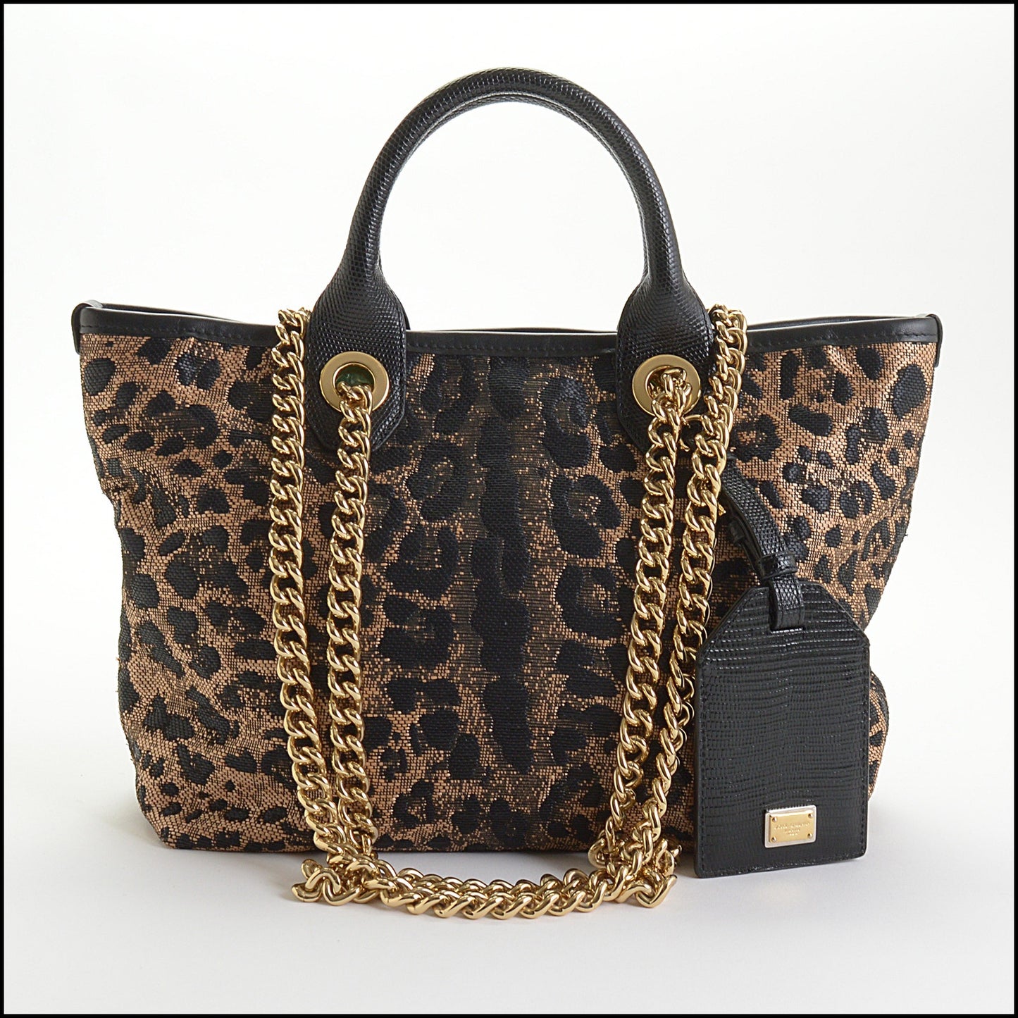 RDC14437 Dolce & Gabbana Leopard Woven Raffia Capri Small Tote Bag