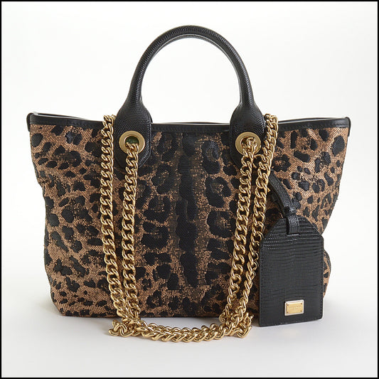 RDC14437 Dolce & Gabbana Leopard Woven Raffia Capri Small Tote Bag
