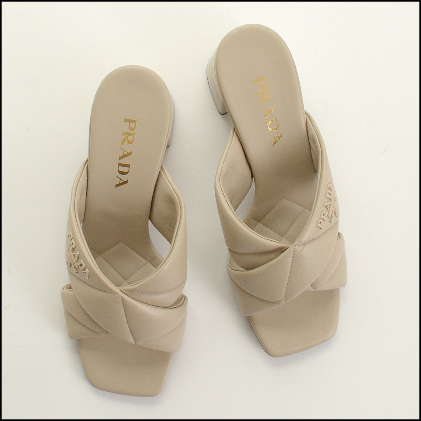 RDC15431 PRADA Taupe Quilted Criss-Cross Sandals with Block Heel Size 39.5