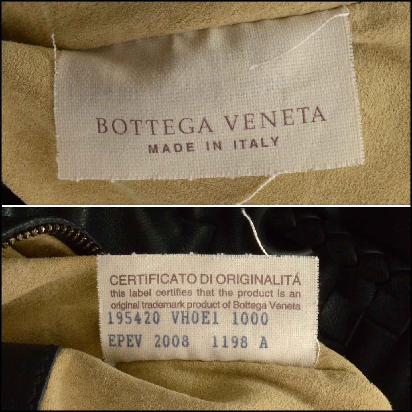RDC15312 BOTTEGA VENETA '08 Black Intrecciato Nappa Leather Drawstring Tote Bag