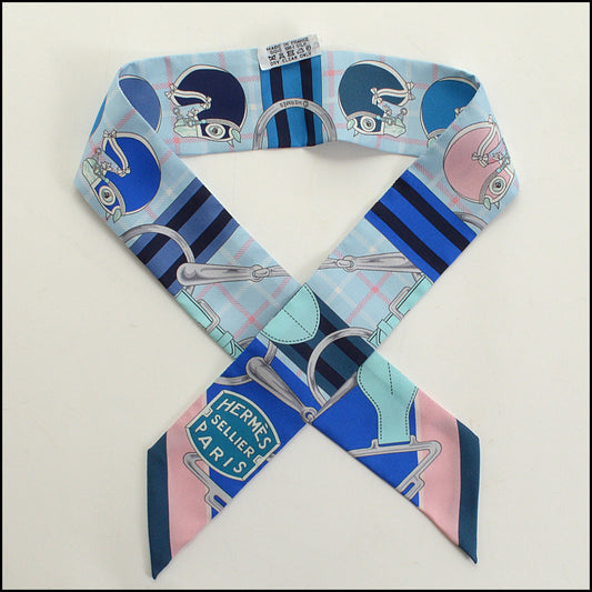 RDC15049 HERMES Blues / Pinks "Tatersale" Silk Twilly Small Scarf