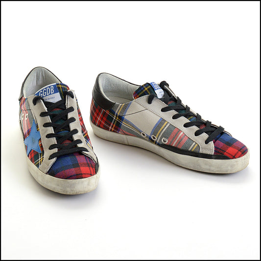 RDC14425 Golden Goose Red/Green/White Tartan Kilt Superstar Sneakers Size 7.5