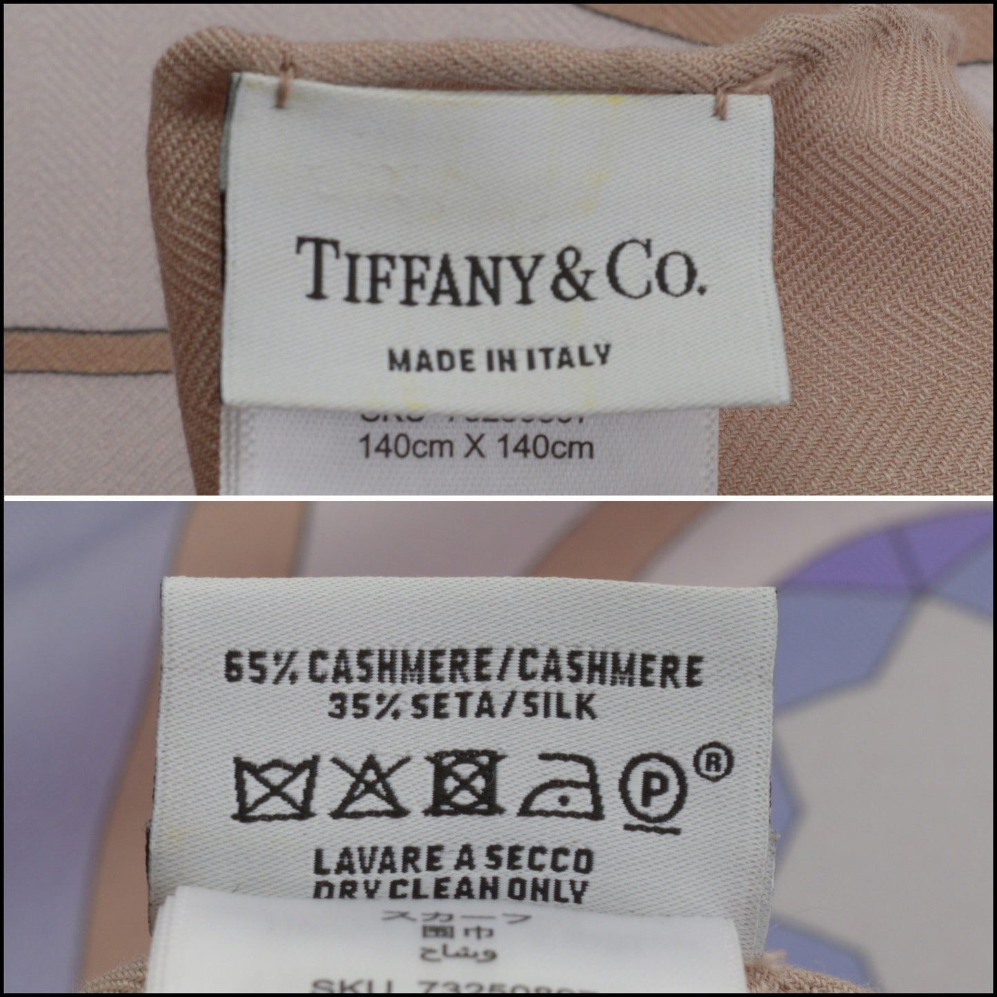RDC15229 TIFFANY & CO. Lilac Gem Border Cashmere and Silk Stole 140cm