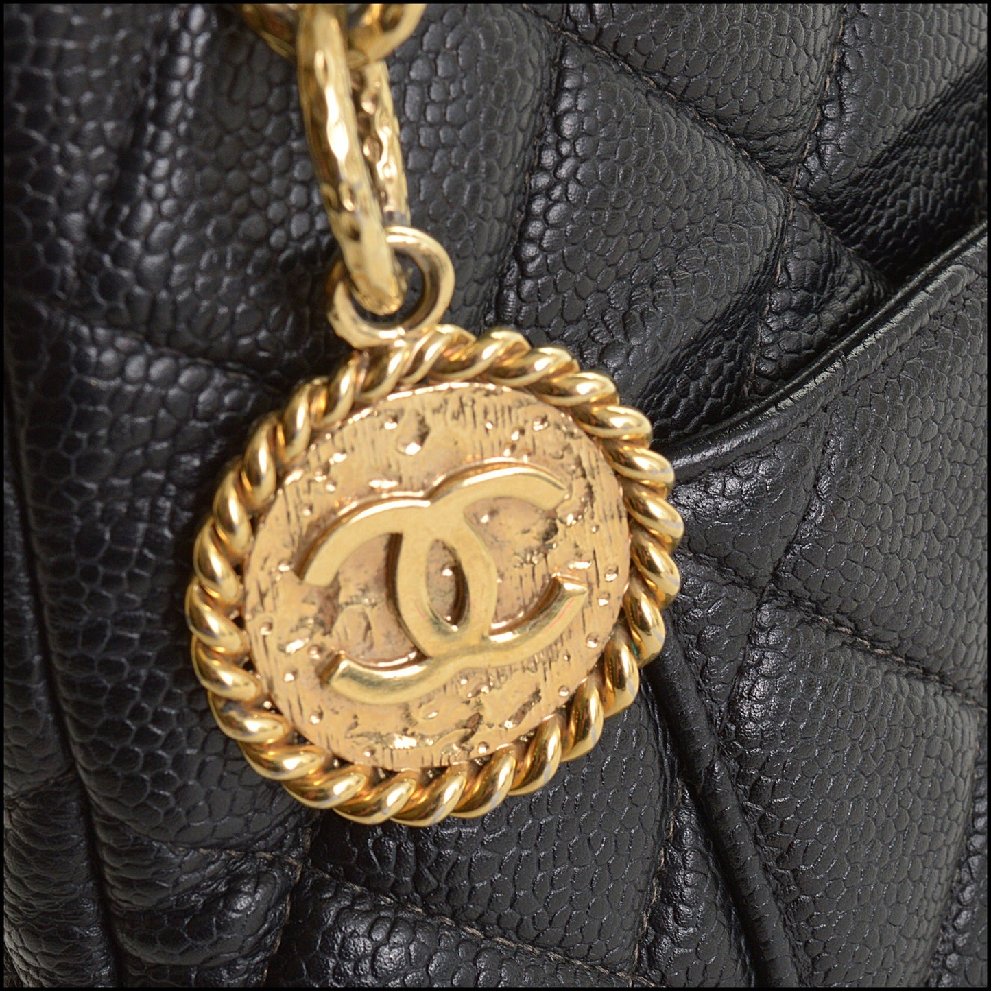 RDC14884 CHANEL '02 Black Caviar Gold Medallion Tote Bag