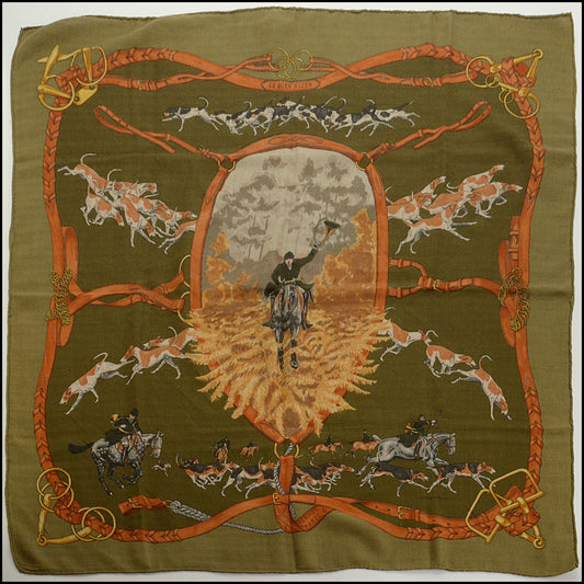 RDC15092 HERMES Vintage Green Cashmere, "Le Bien Aller" 90 Scarf