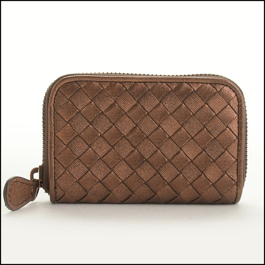 RDC15340 BOTTEGA VENETA '08 Bronze Intrecciato Zipped Card Case Wallet