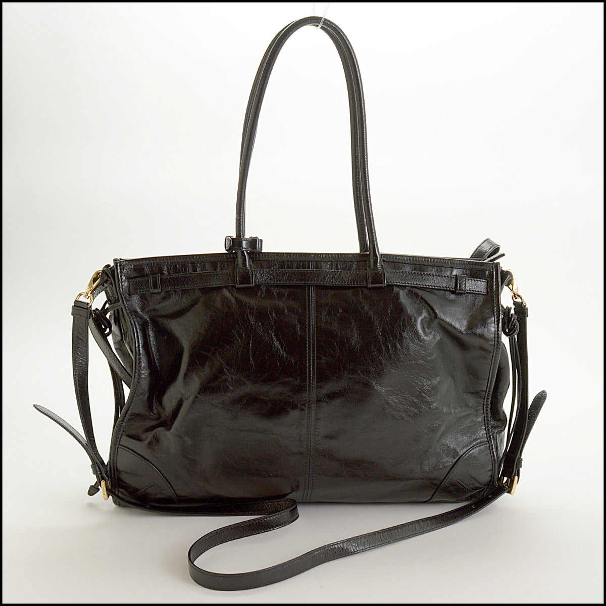 RDC15671 PRADA Black Glossy Calfskin Large Bonnie Bag