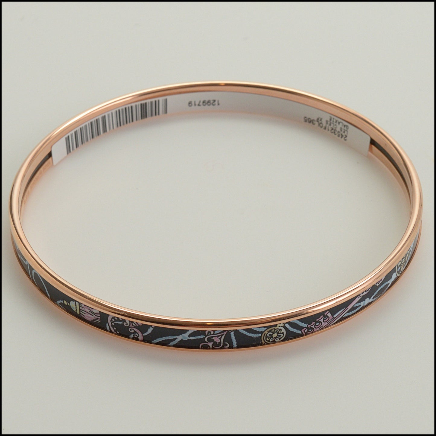 RDC15240 HERMES Black/Rose Gold Galaxie Les Cles Enamel Bangle Size Small/65