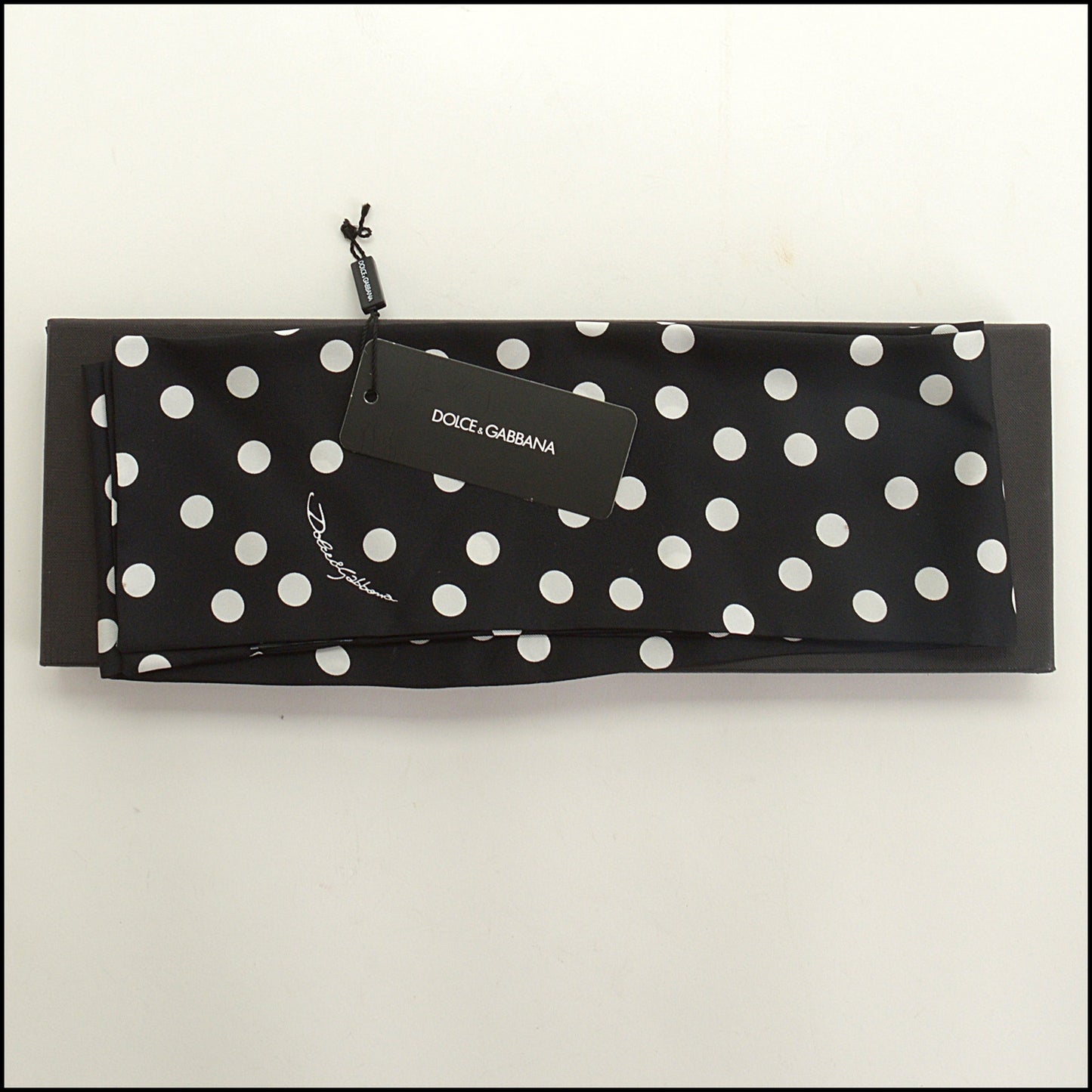 RDC15282 DOLCE & GABBANA Black and White Polka Dot Ribbon Scarf
