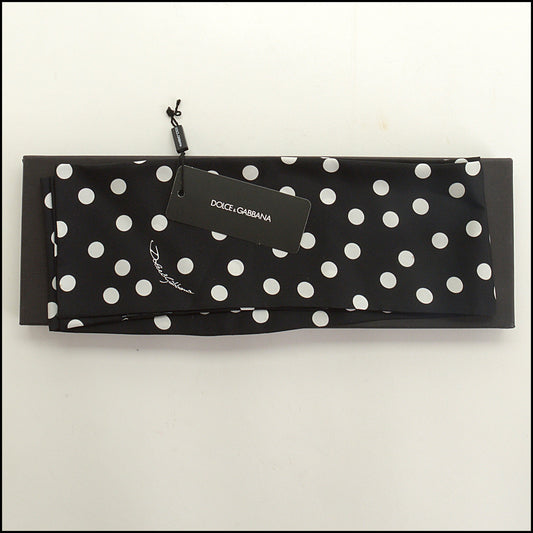 RDC15282 DOLCE & GABBANA Black and White Polka Dot Ribbon Scarf