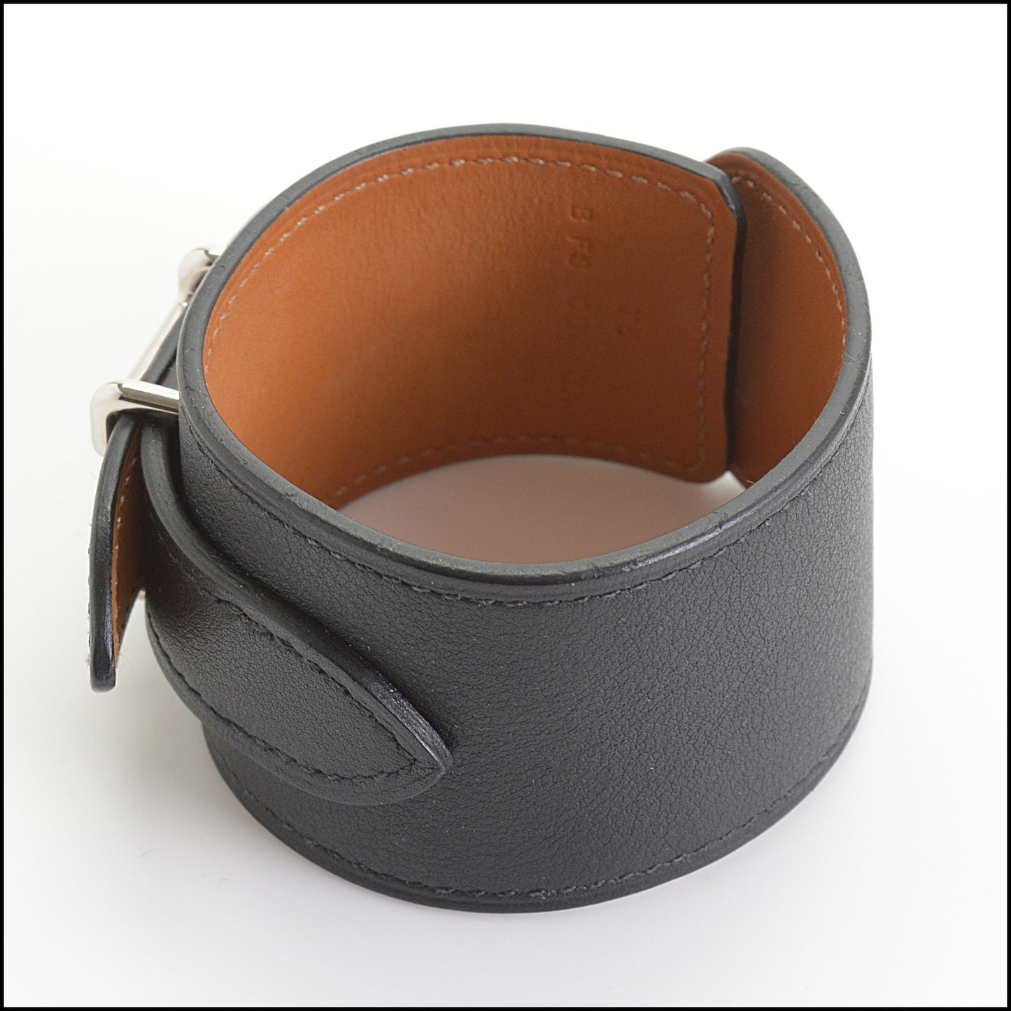 RDC14845 HERMES H Trench Leather Bracelet Black Cuff
