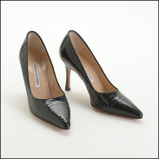 RDC14744 MANOLO BLAHNIK Black Alligator High Heel Pumps Size 37