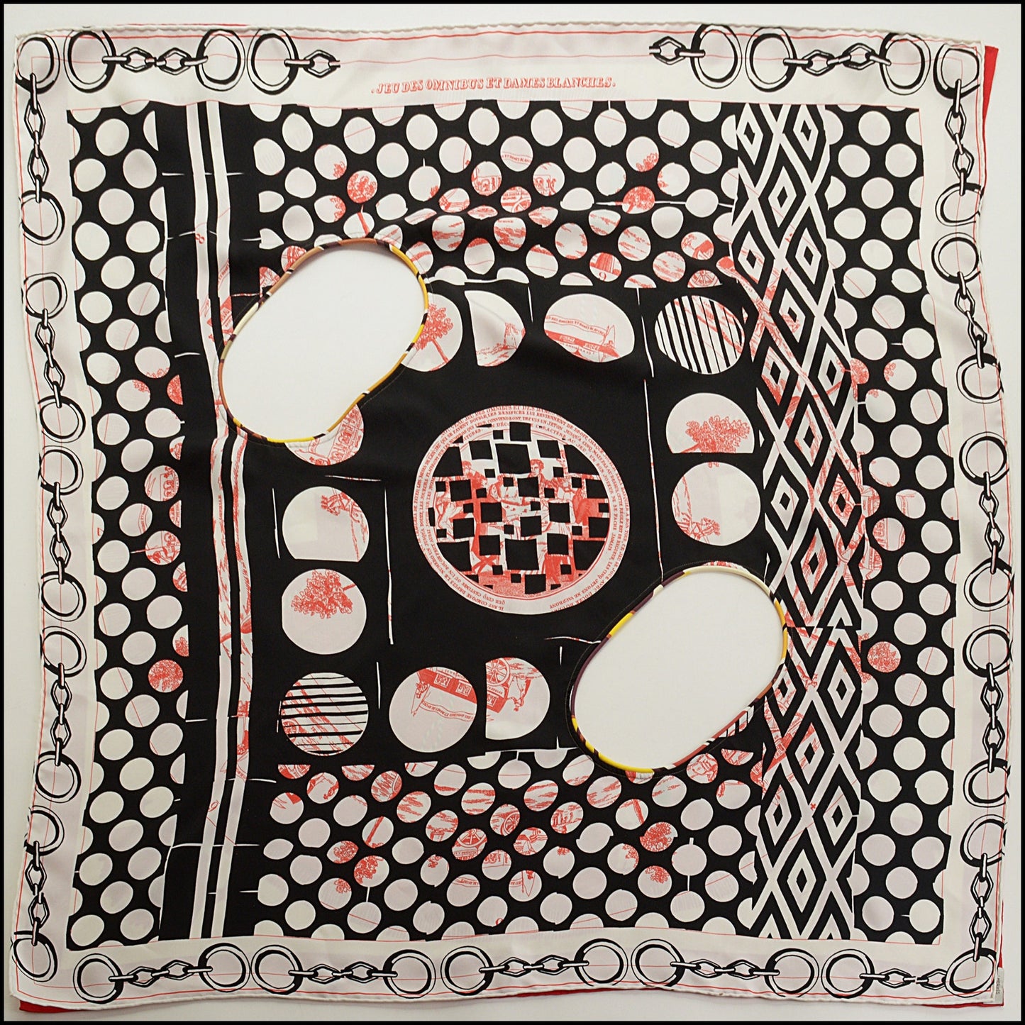 RDC15478 HERMES Black/White/Red Petit H Silk Shrug Shawl
