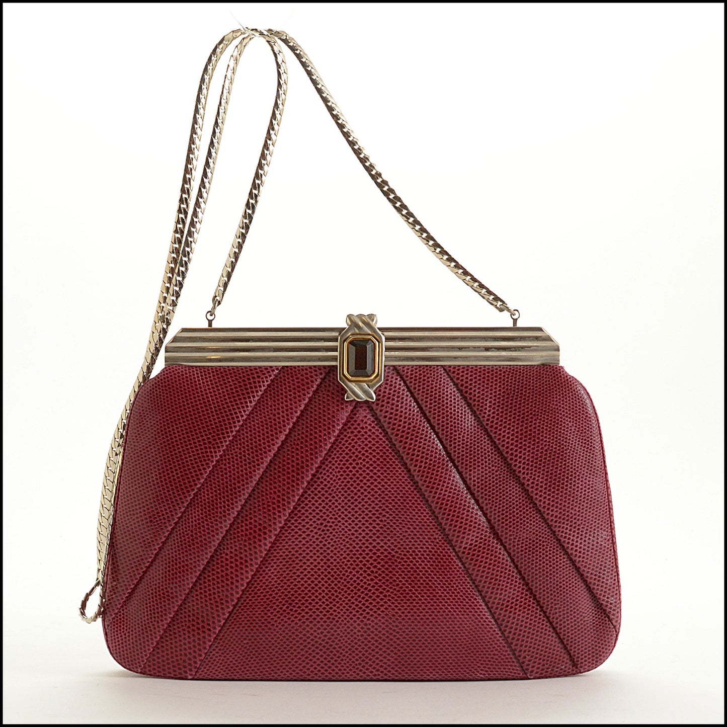 RDC15586 JUDITH LEIBER Berry Red Karung Onyx Evening Bag