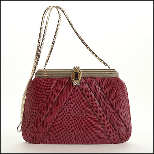 RDC15586 JUDITH LEIBER Berry Red Karung Onyx Evening Bag