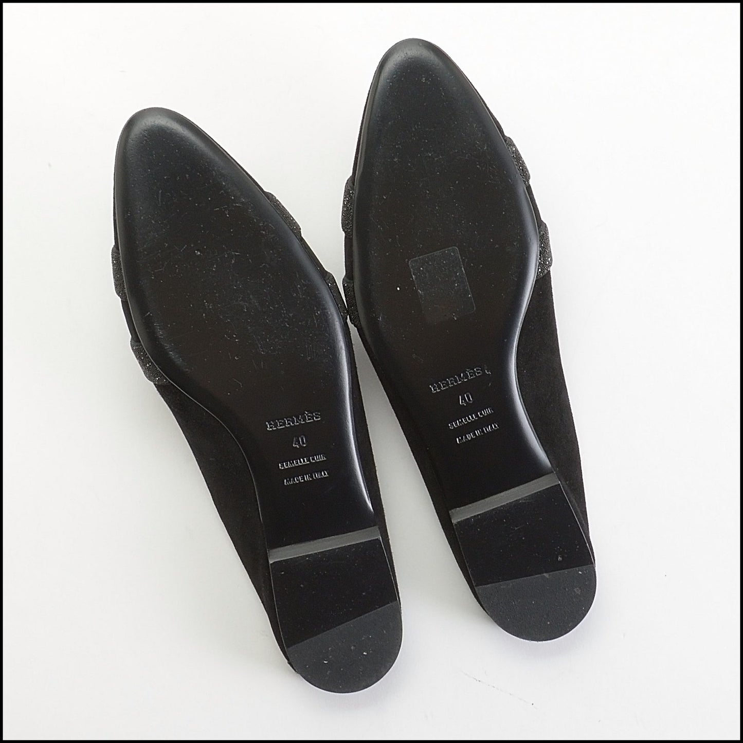 RDC14127 Authentic HERMES Black Suede Micro Crystal Roxane Mules Size 9.5