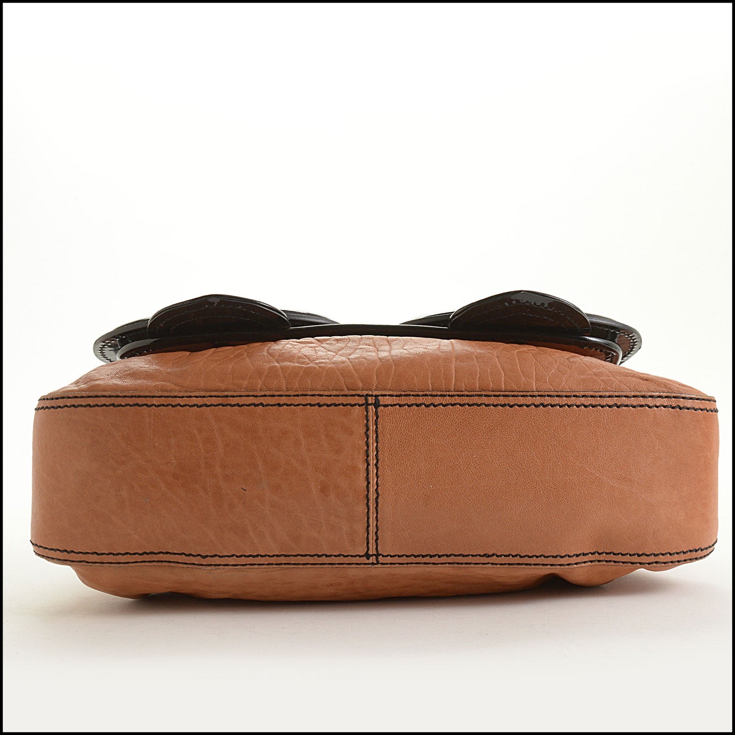 RDC15596 FENDI Black Patent / Saddle Brown Leather B-Bag Flap