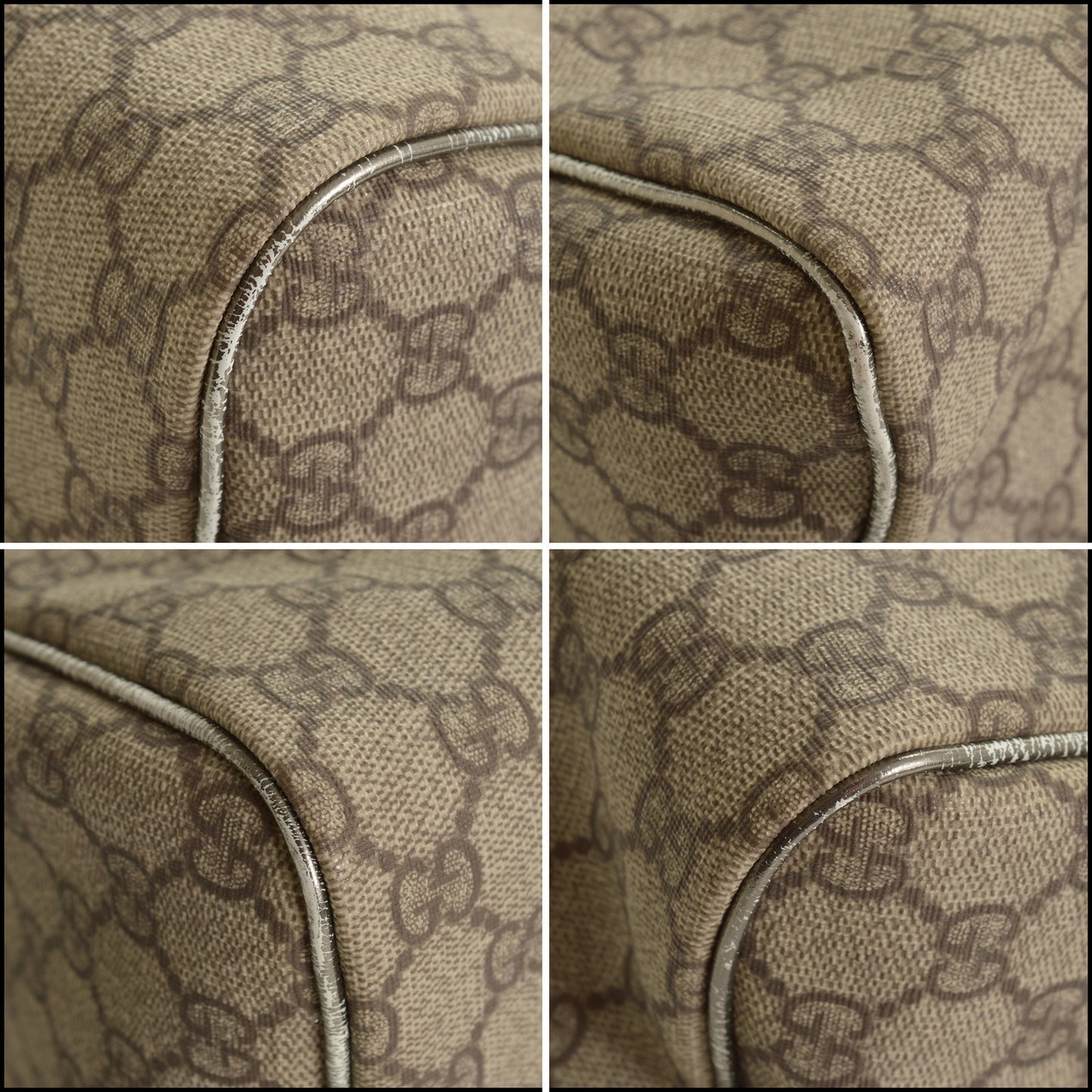 RDC15180 GUCCI Vintage Brown GG Supreme Silver Leather Boston Bag