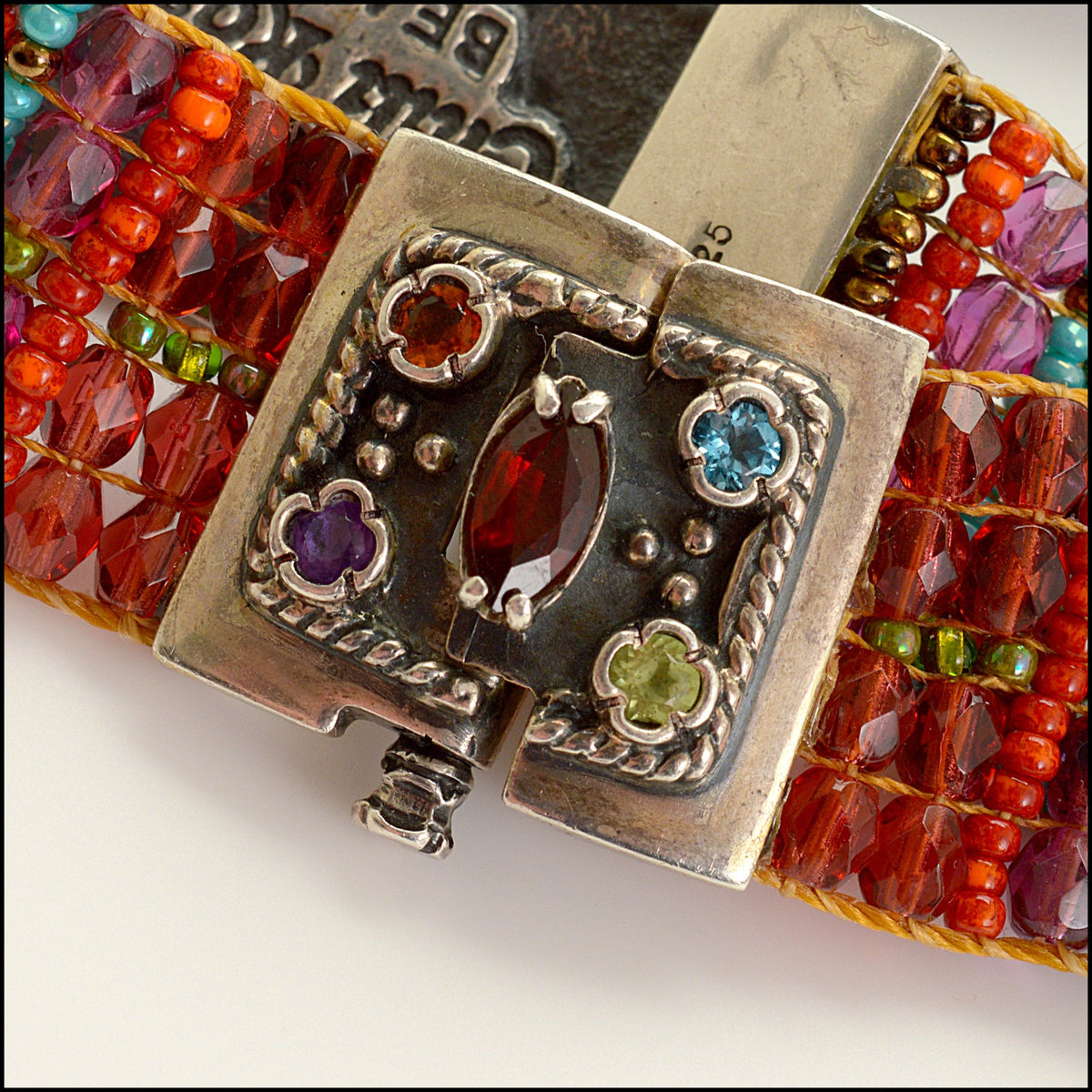 RDC15730 CHILI ROSE BEADZ Sterling Silver/Torquoise/Multicolor Semi-Precious Stones & Beaded Bracelet