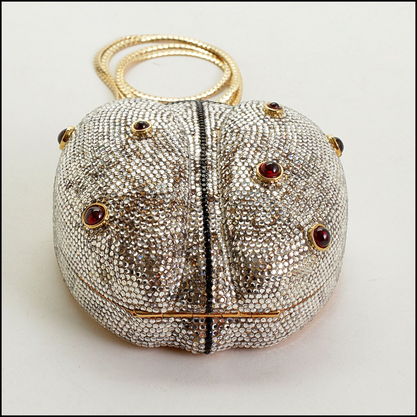 .RDC14737 Judith Leiber Silver & Black Swarovski Crystal Minaudiere Ladybug Bag