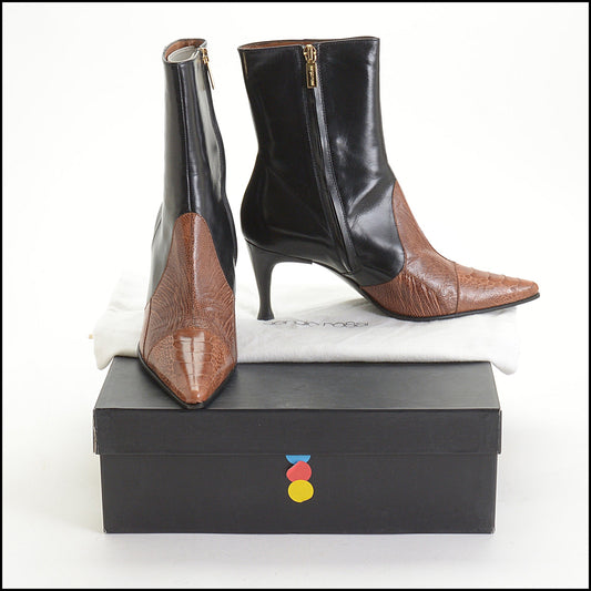 RDC14826 SERGIO ROSSI Black & Tan Exotic Ankle Boots size 37