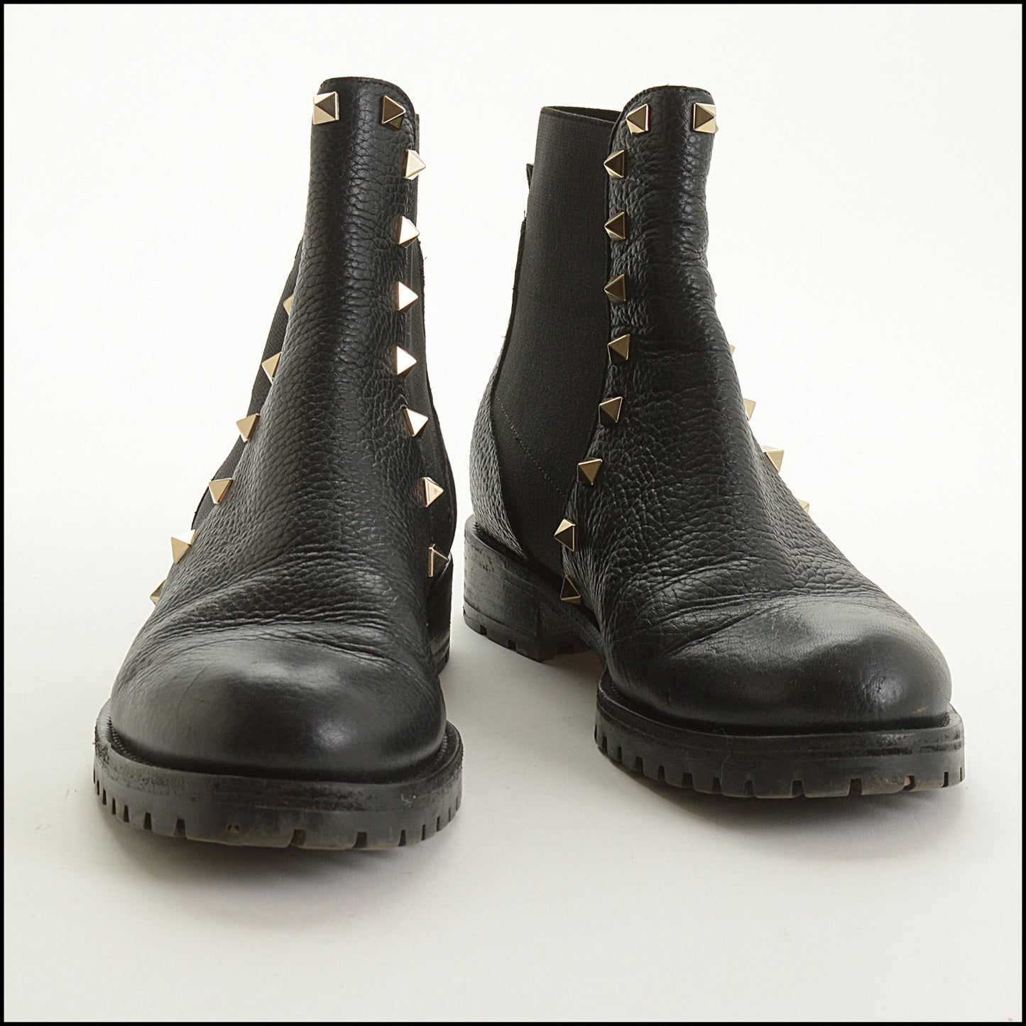 RDC15545 VALENTINO Black Rockstud Beatle Chelsea Boots Size 37