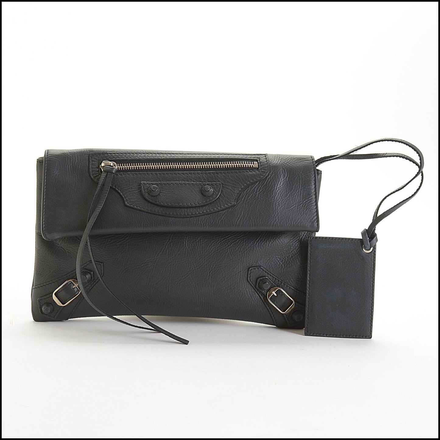 RDC14589 BALENCIAGA Matte Black Goatskin Rubber Covered Classic Hardware Envelope Clutch