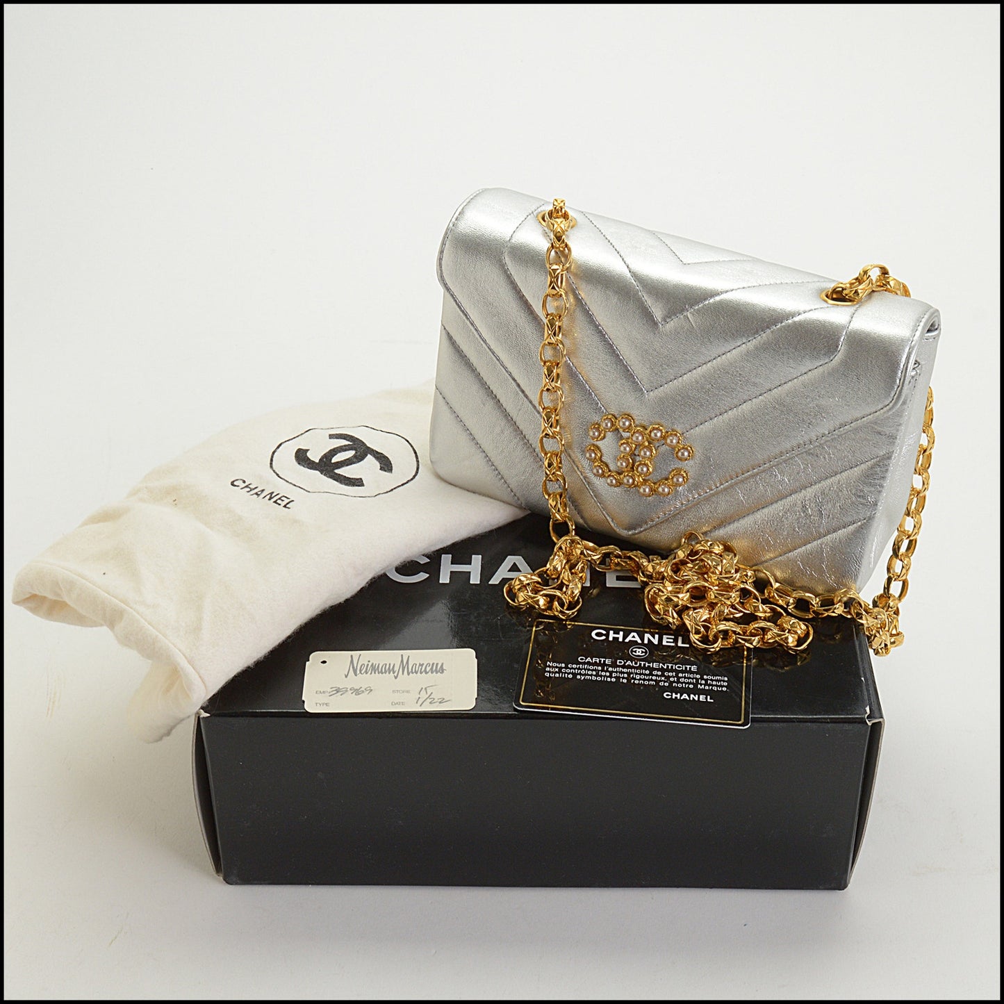 RDC14840 CHANEL Silver CC Flap Mini Lambskin '91-94
